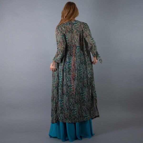 Tapado kImono Largo Verona Multicolor Turquesa Chiffon Maria Paskaro - Imagen 3