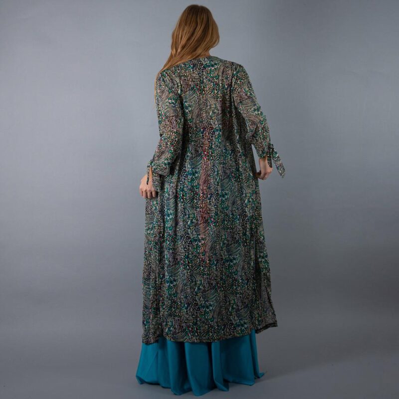 Tapado kImono Largo Verona Multicolor Turquesa Chiffon Maria Paskaro