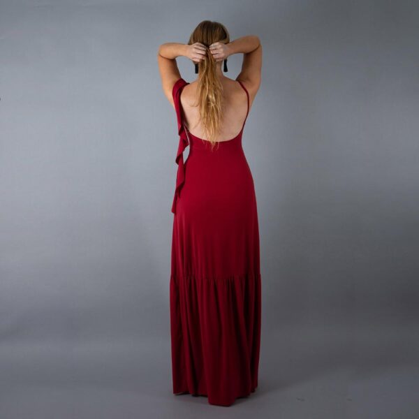 Vestido Largo Maia Rojo Italiano Lycra Maria Paskaro - Imagen 3