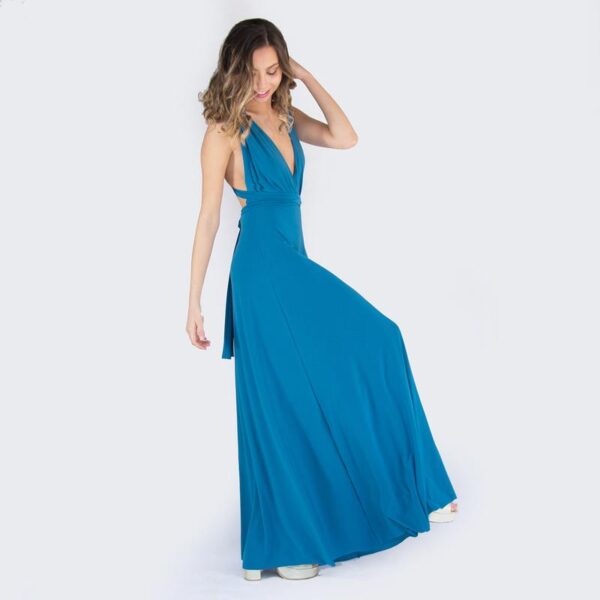 Vestido Largo Dakar Turquesa Lycra Multiforma Maria Paskaro - Imagen 2