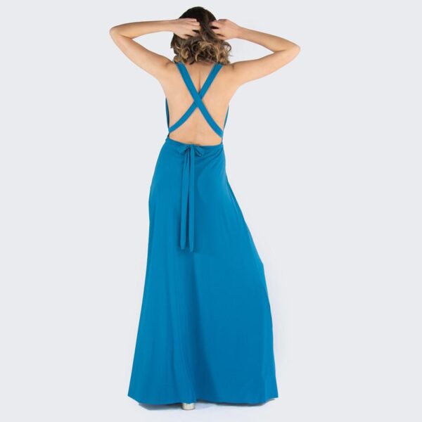 Vestido Largo Dakar Turquesa Lycra Multiforma Maria Paskaro - Imagen 3
