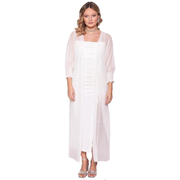 Tapado Kimono Santini Blanco Plisado Transparente Maria Paskaro