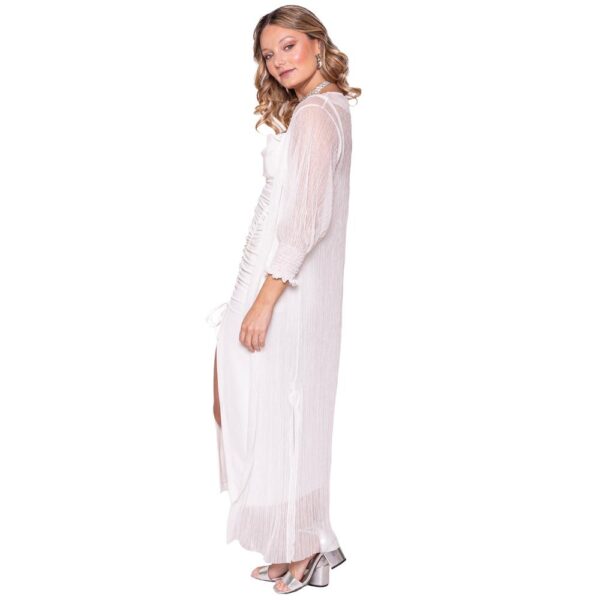 Tapado Kimono Santini Blanco Plisado Transparente Maria Paskaro - Imagen 2
