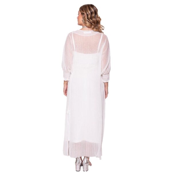 Tapado Kimono Santini Blanco Plisado Transparente Maria Paskaro - Imagen 3
