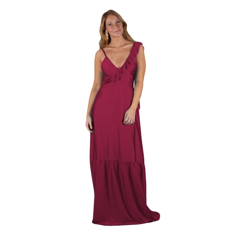 Vestido Largo Maia Cherry Lycra Dupont Maria Paskaro