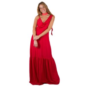Vestido Largo Maia Rojo Lycra Dupont Maria Paskaro