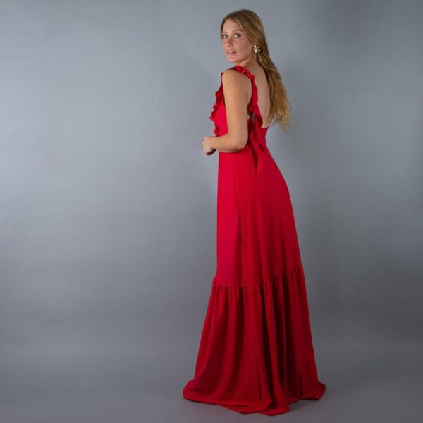 Vestido Largo Maia Rojo Lycra Dupont Maria Paskaro - Imagen 3