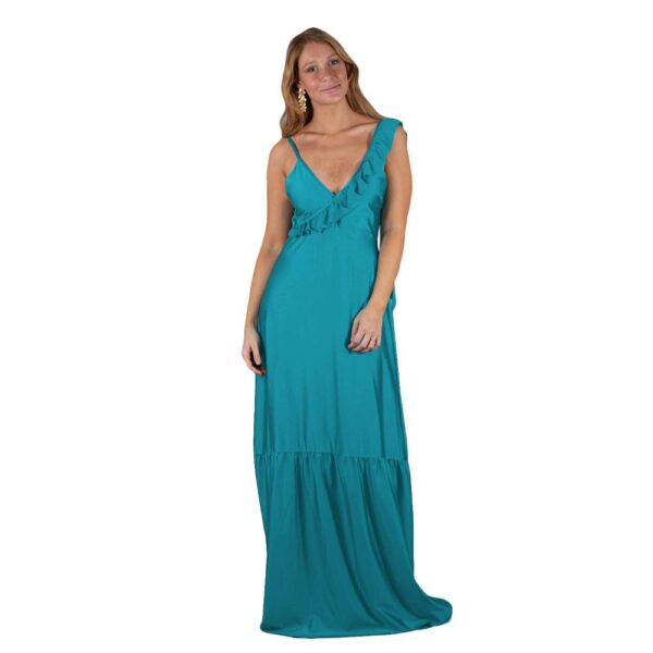 Vestido Largo Maia Turquesa Lycra Dupont Maria Paskaro