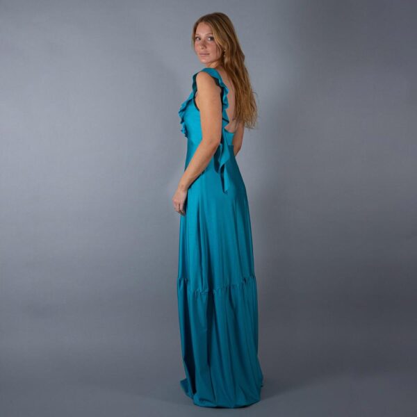 Vestido Largo Maia Turquesa Lycra Dupont Maria Paskaro - Imagen 2