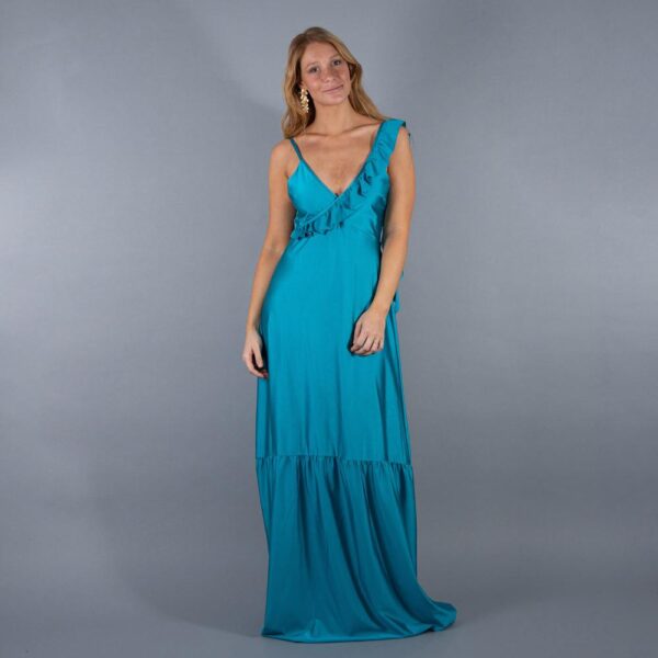 Vestido Largo Maia Turquesa Lycra Dupont Maria Paskaro - Imagen 4