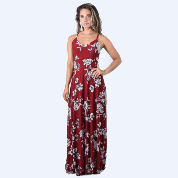 Vestido Largo Berlin Flores Burdeo Lycra Maria Paskaro