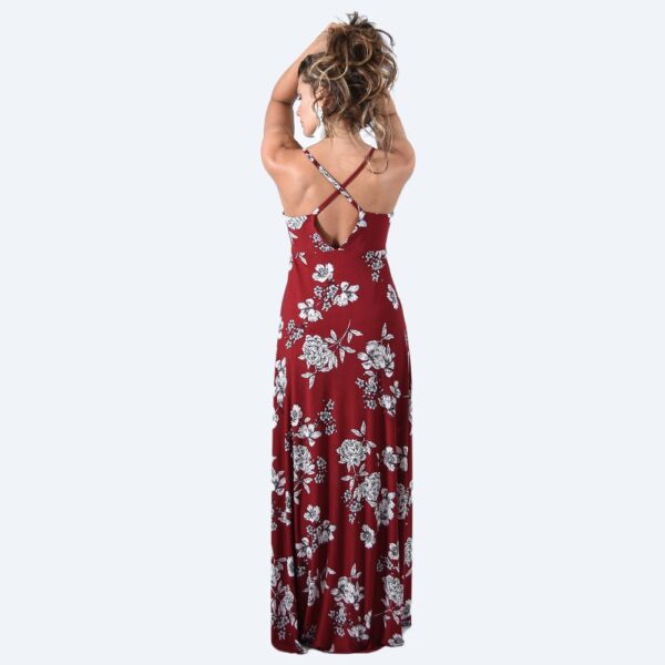 Vestido Largo Berlin Flores Burdeo Lycra Maria Paskaro - Imagen 2