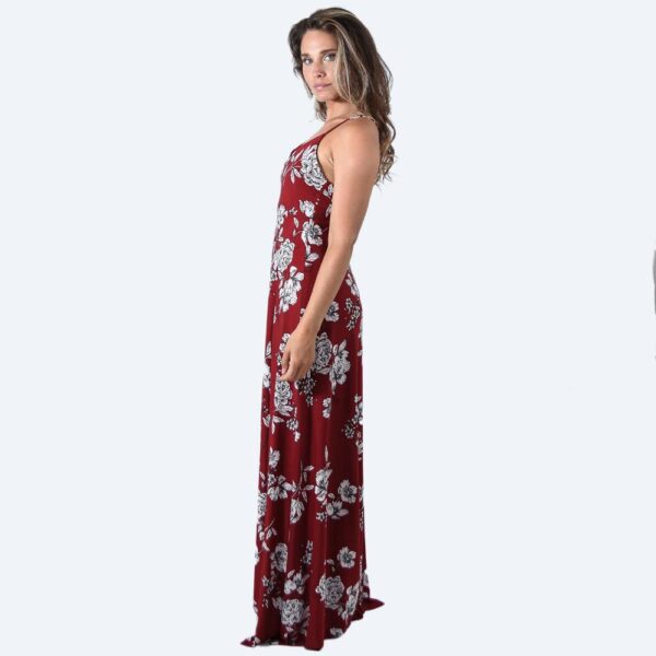 Vestido Largo Berlin Flores Burdeo Lycra Maria Paskaro - Imagen 3