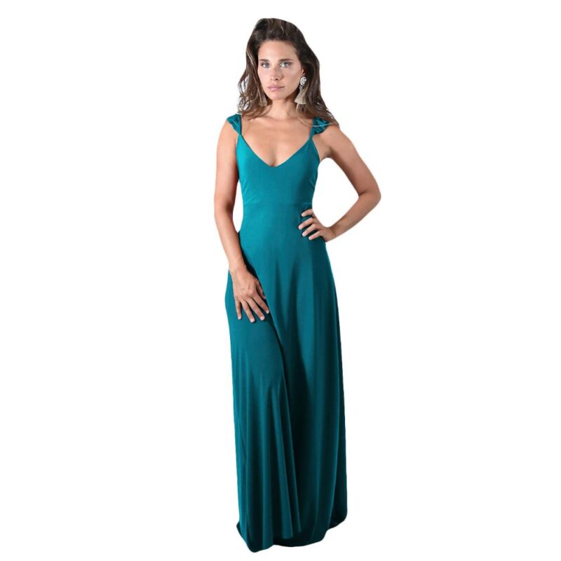 Vestido Largo Jaipur Turquesa Lycra Vuelitos Maria Paskaro