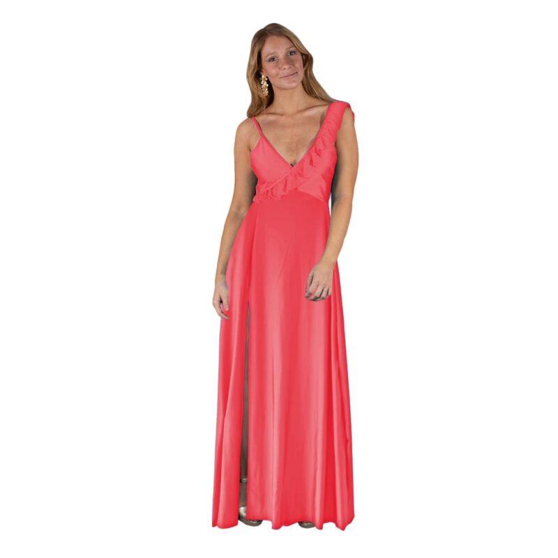 Vestido Largo Mallorca Coral Lycra Dupont Maria Paskaro