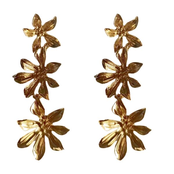 Aros Amaranto 3 Flores Dorado Maria Paskaro - Imagen 2
