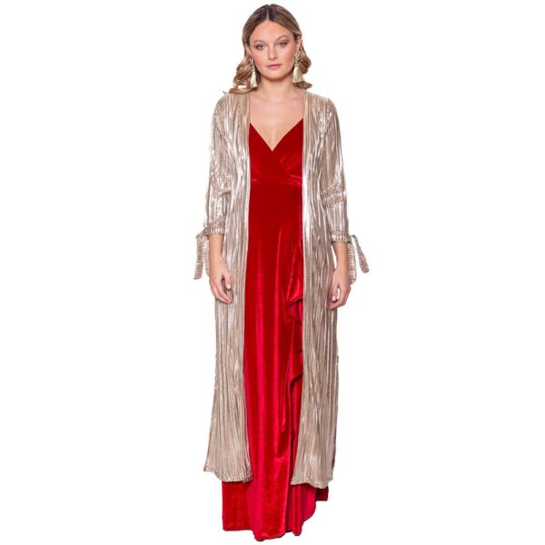 Tapado Kimono Largo Verona Dorado Plisado  Maria Paskaro