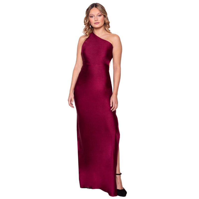 Vestido Largo Madrid Asimetrico Cherry Lycra Maria Paskaro