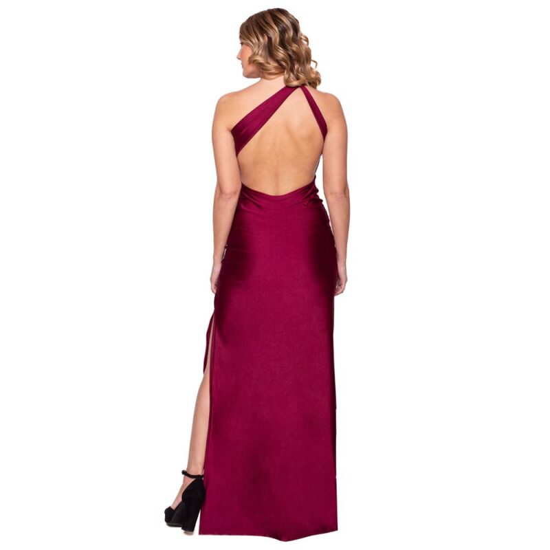 Vestido Largo Madrid Asimetrico Cherry Lycra Maria Paskaro