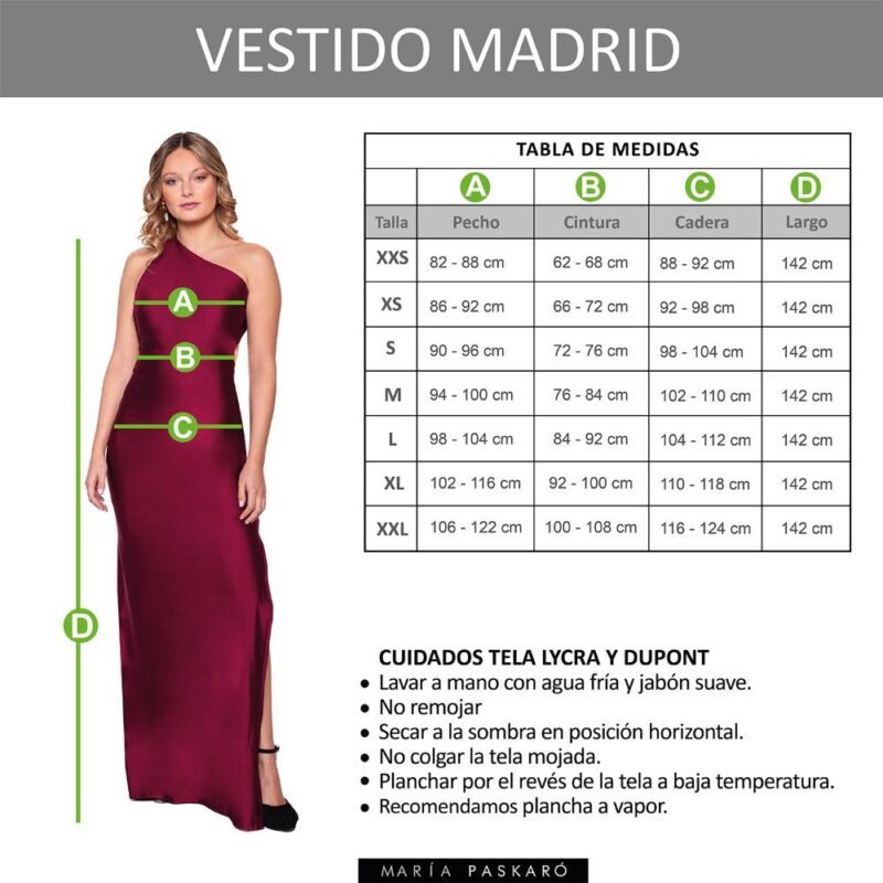 Vestido Largo Madrid Asimetrico Cherry Lycra Maria Paskaro