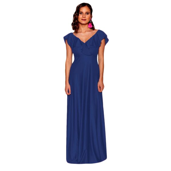 Vestido Largo Marken Azul Marino Lycra Vuelo Grande Maria Paskaro