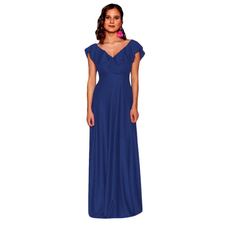 Vestido Largo Marken Azul Marino Lycra Vuelo Grande Maria Paskaro