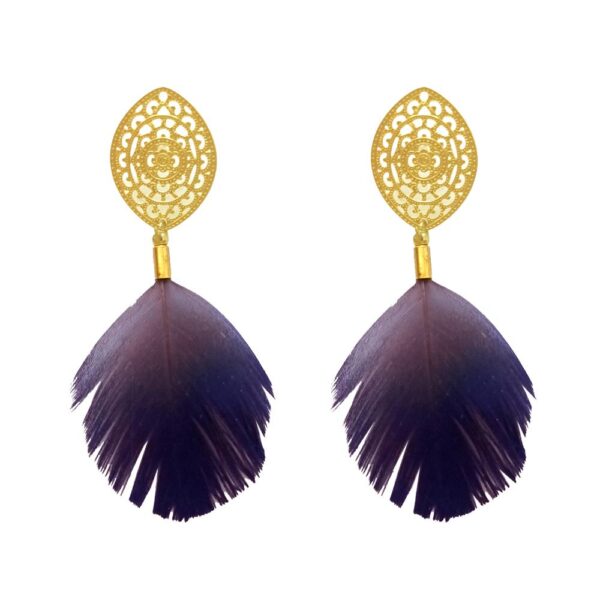 Aros de Pluma Monal Morado Dorado A Maria Paskaro