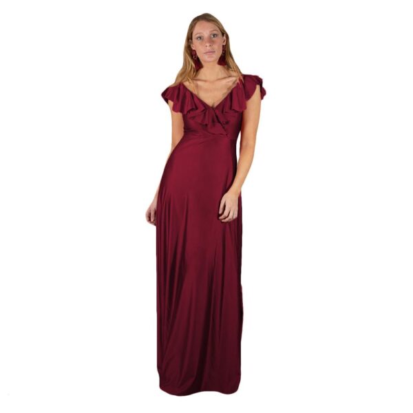 Vestido Largo Marken Burdeo Lycra Vuelo Grande Maria Paskaro