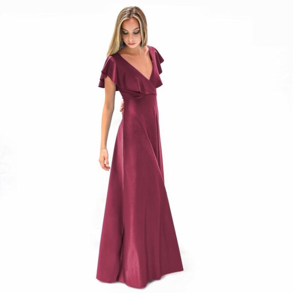 Vestido Largo Marken Burdeo Lycra Vuelo Grande Maria Paskaro - Imagen 2