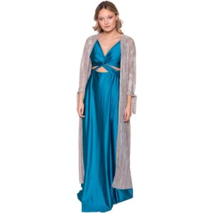 Tapado Kimono Largo Verona Plata Textura Transparente Maria Paskaro