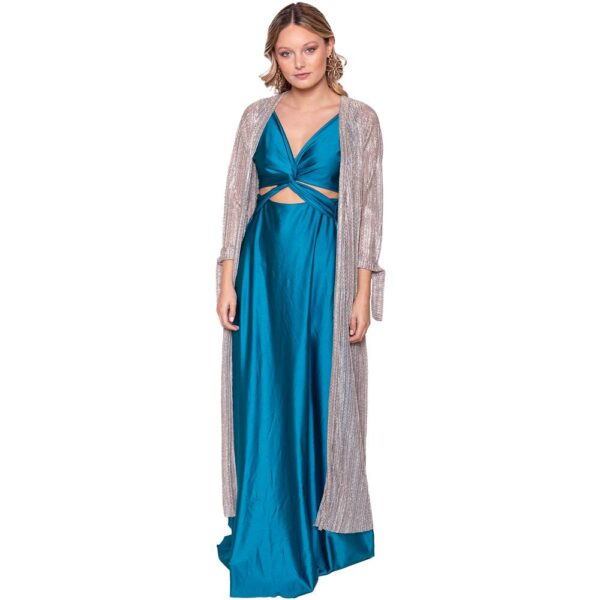 Tapado Kimono Largo Verona Plata Textura Transparente Maria Paskaro