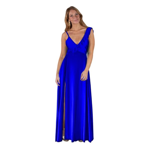 Vestido Largo Mallorca Azulino Lycra Dupont Maria Paskaro