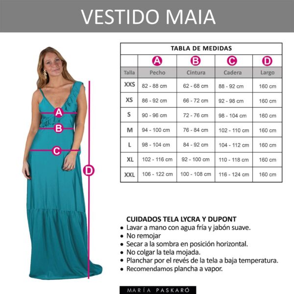 Vestido Largo Mallorca Azulino Lycra Dupont Maria Paskaro - Imagen 3