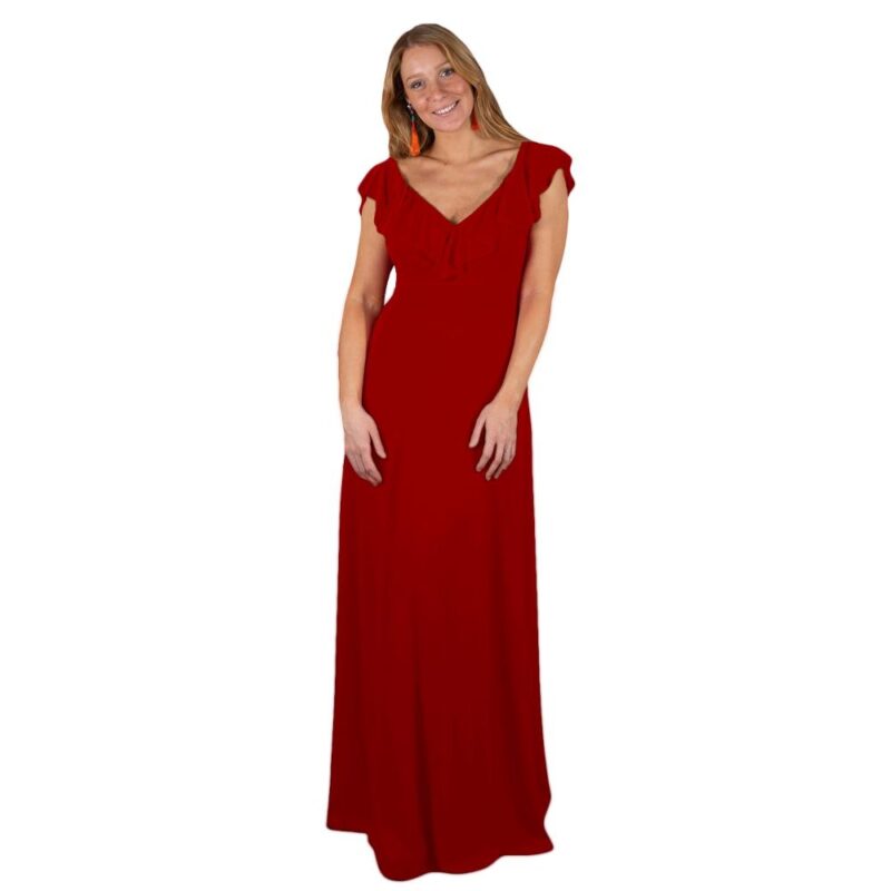 Vestido Largo Marken Rojo Italiano Lycra Vuelo Grande Maria Paskaro