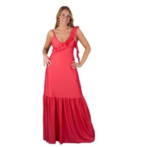 Vestido Largo Maia Coral Lycra Dupont Maria Paskaro