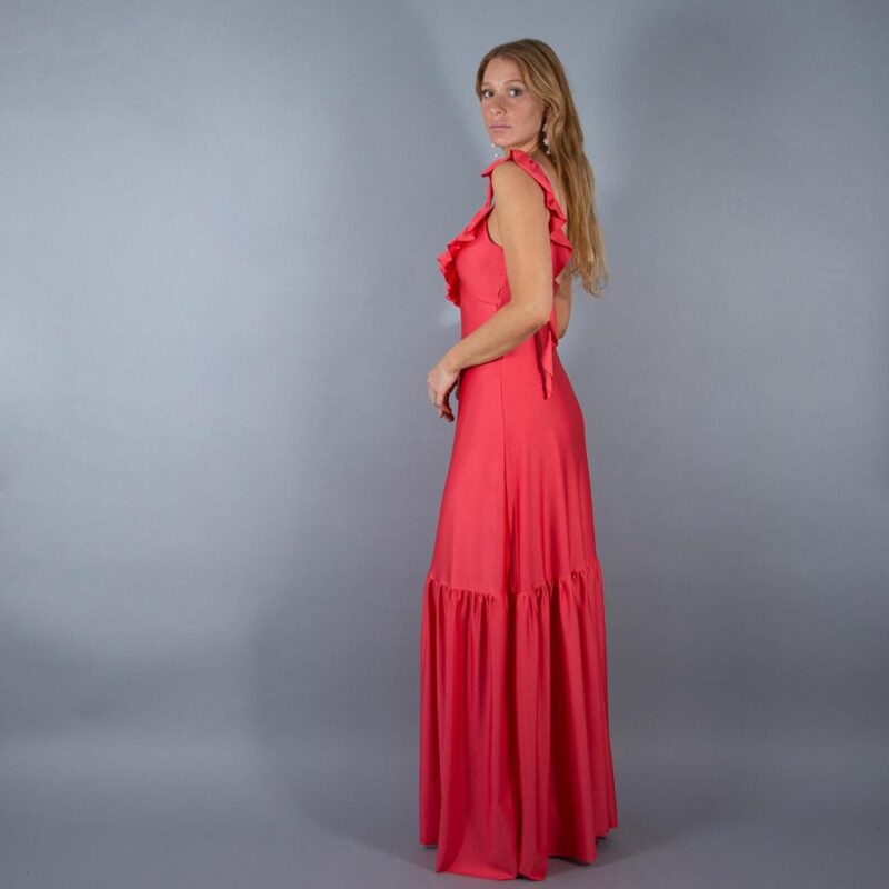 Vestido Largo Maia Coral Lycra Dupont Maria Paskaro