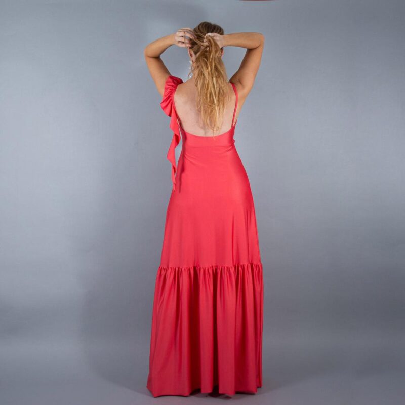 Vestido Largo Maia Coral Lycra Dupont Maria Paskaro