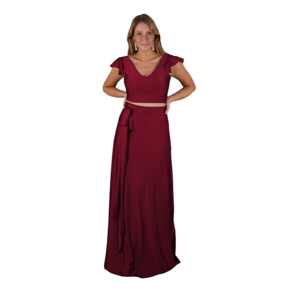 Conjunto Lima Cherry Lycra Falda Lazo Maria Paskaro