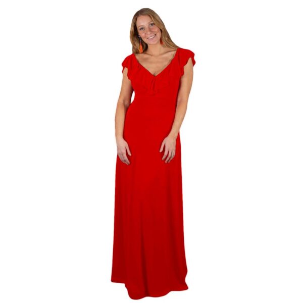 Vestido Largo Marken Rojo Furioso Lycra Vuelo Grande Maria Paskaro