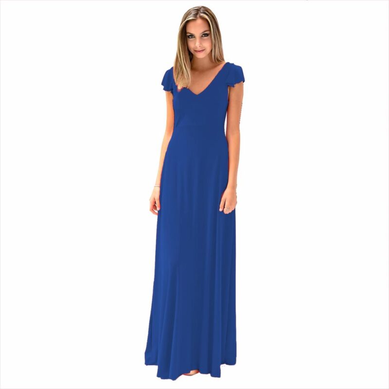 Vestido Largo Cairo Azulino Lycra Maria Paskaro