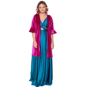 Tapado Kimono Ancora Fucsia Terciopelo Maria Paskaro