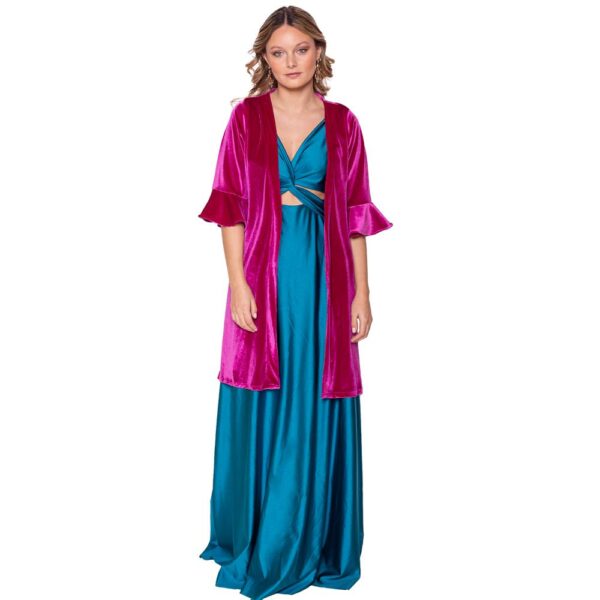 Tapado Kimono Ancora Fucsia Terciopelo Maria Paskaro