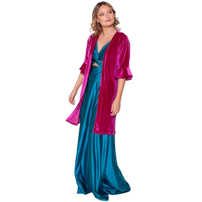 Tapado Kimono Ancora Fucsia Terciopelo Maria Paskaro