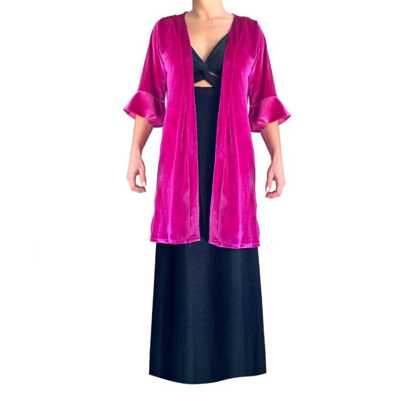 Tapado Kimono Ancora Fucsia Terciopelo Maria Paskaro