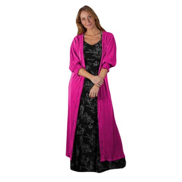 Tapado Kimono Largo Santini Fucsia Plisado Maria Paskaro