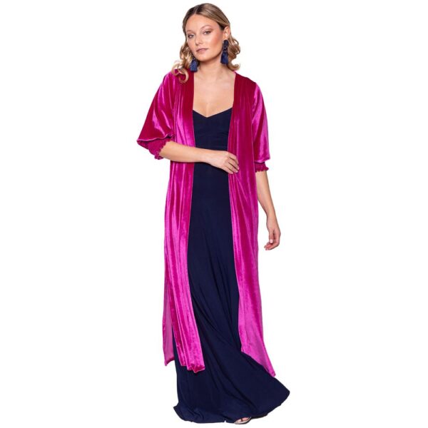 Tapado Kimono Santini Fucsia Terciopelo Maria Paskaro