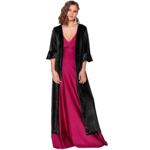 Tapado Kimono Largo Vuelos Negro Terciopelo Maria Paskaro