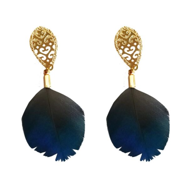 Aros de Pluma Monal Azul Dorado Maria Paskaro