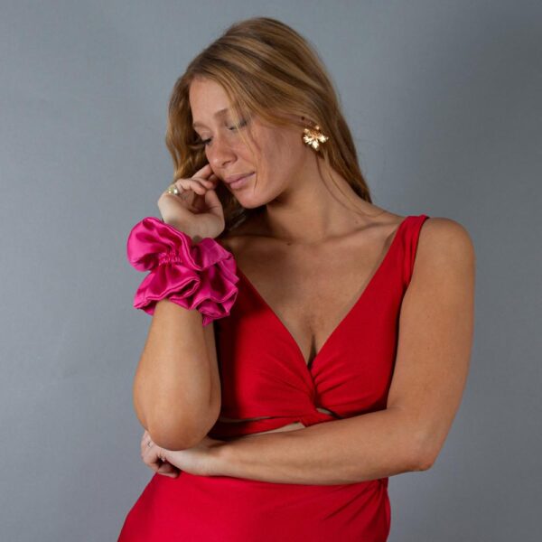 Scrunchie Collet Camelia L Fucsia Seda Maria Paskaro