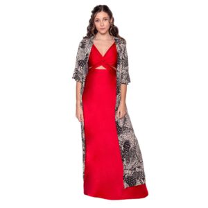 Tapado Kimono Vuelos Negro Animal Viscosa Maria Paskaro